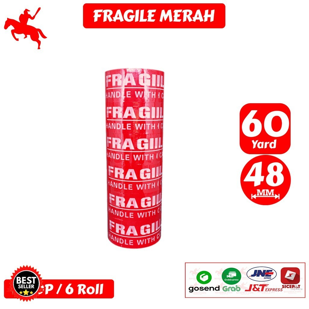 

Lakban OPP Tape / Lakban Fragile Merah KSATRIA Tape 60 Yard (1 Slop)
