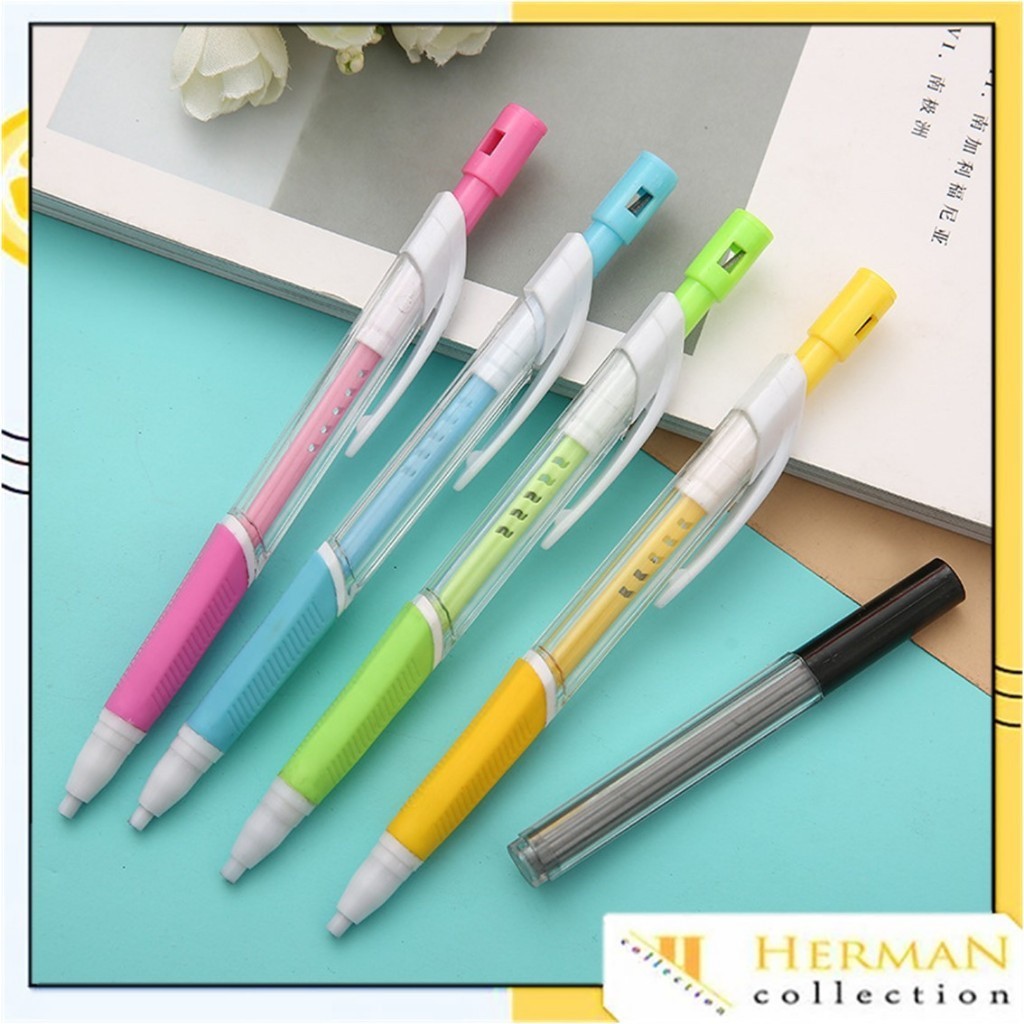 

HC Pensil Mekanik 2.0mm Mechanical Pencil Graphite Lead Automatic Pensil Cetek 2B Alat Tulis Sekolah dan Kantor Mechanical Pencil Warna Pastel Dengan Serutan