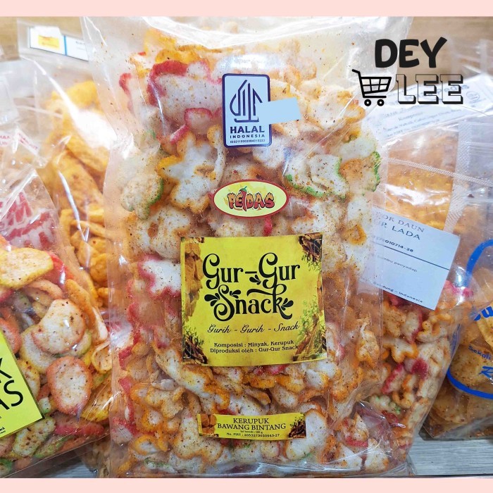 

Kerupuk Bawang Bintang Pelangi Pedas 100g GurGur Snack Bandung
