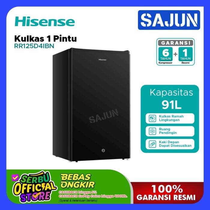 Hisense Kulkas 1 Pintu 91L lemari es Refrigerator RR125D4IBN