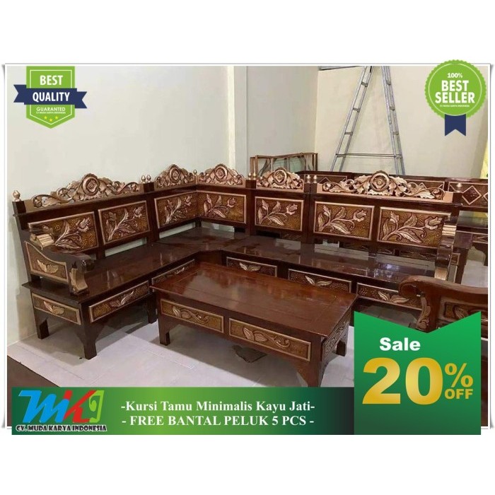 kursi tamu minimalis modern sudut kayu jati ruang tamu kecil