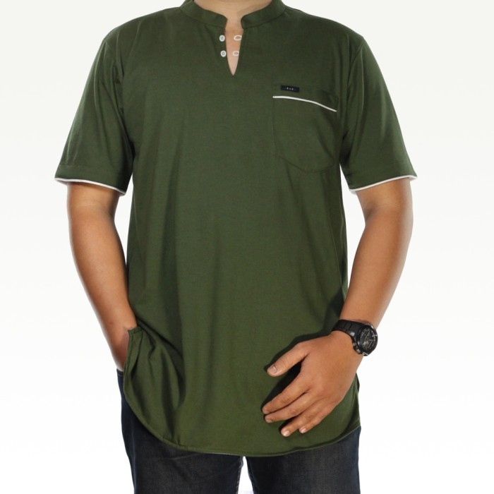 ✨TERLARIS - Baju Kaos Koko Pria Pendek Kurta Gamis Cowok Chiangi Muslim Shanghai - Hijau, 3XL
