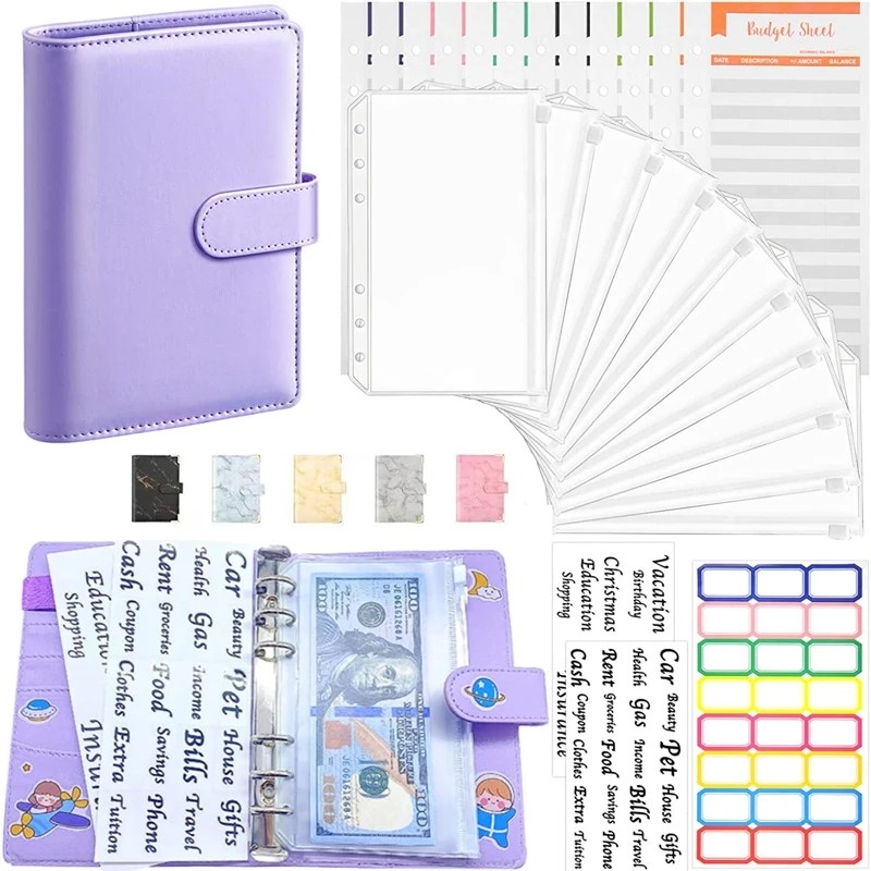 

2023 Budget Binder Notebook Planner Cash Envelope Savings Money 6 Holes Binder for Financial A6 Loose-leaf Notebook Housing