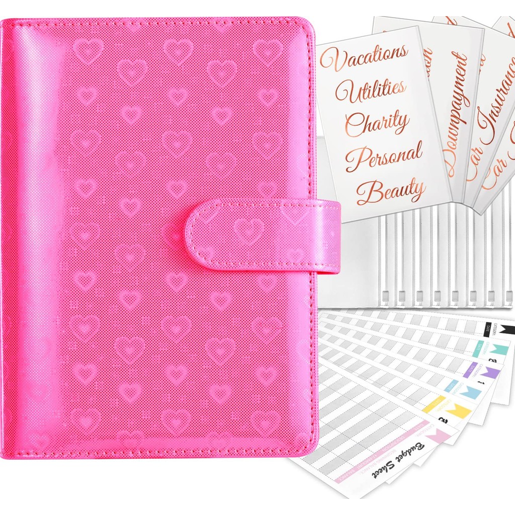 

A6 Pink Blue Cover Budget Planner Binder With 8Pcs Zipper Envelopes Cash Envelopes For Budgeting Money Organizer Binder