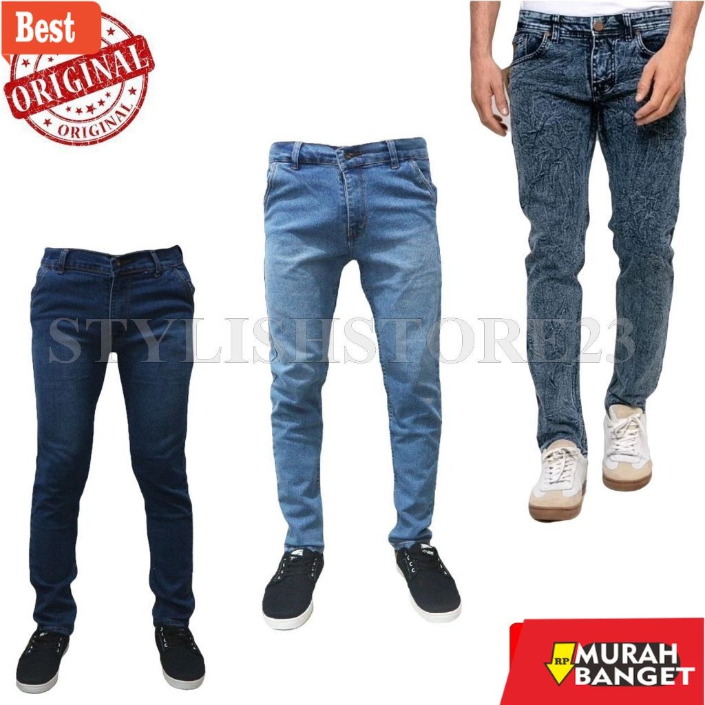 celana panjang pria yang lagi trend celana jeans pensil hitam giordano pria cowok Skinny Slimfit bir