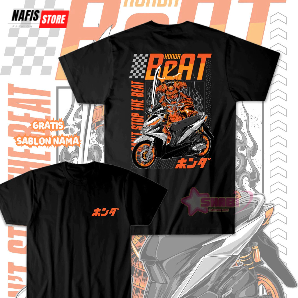 Nafis Store - Baju Kaos Anak Gratis Sablon Nama - Kaos Anak Motor HONDA BEAT SAMURAI Shirt Racing Ot