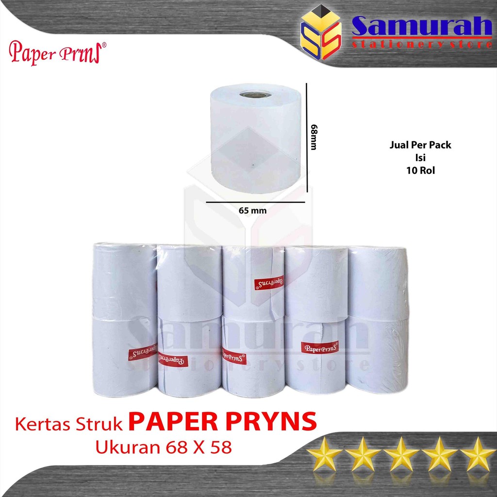 

Kertas Struk Kasir Rol PaperPryns 68 x 65 / Paper prins 68X65 1 Ply Putih HVS / Paper Roll Mesin Cetak