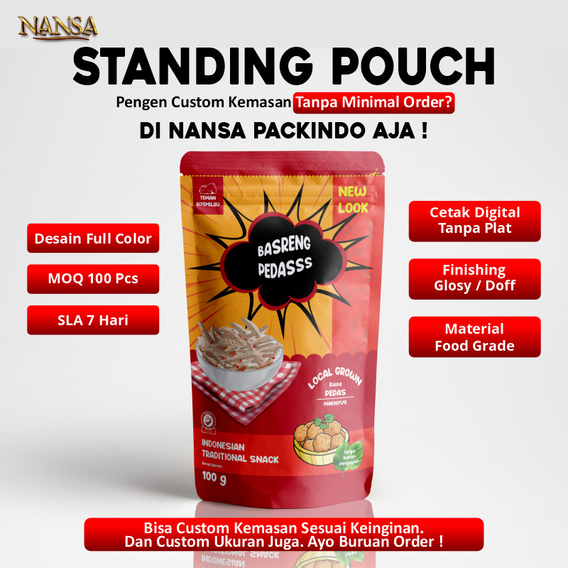 

14 x 20 - Custom Cetak Kemasan Standing Pouch Plastik Makanan Ziplock - Full Printing,