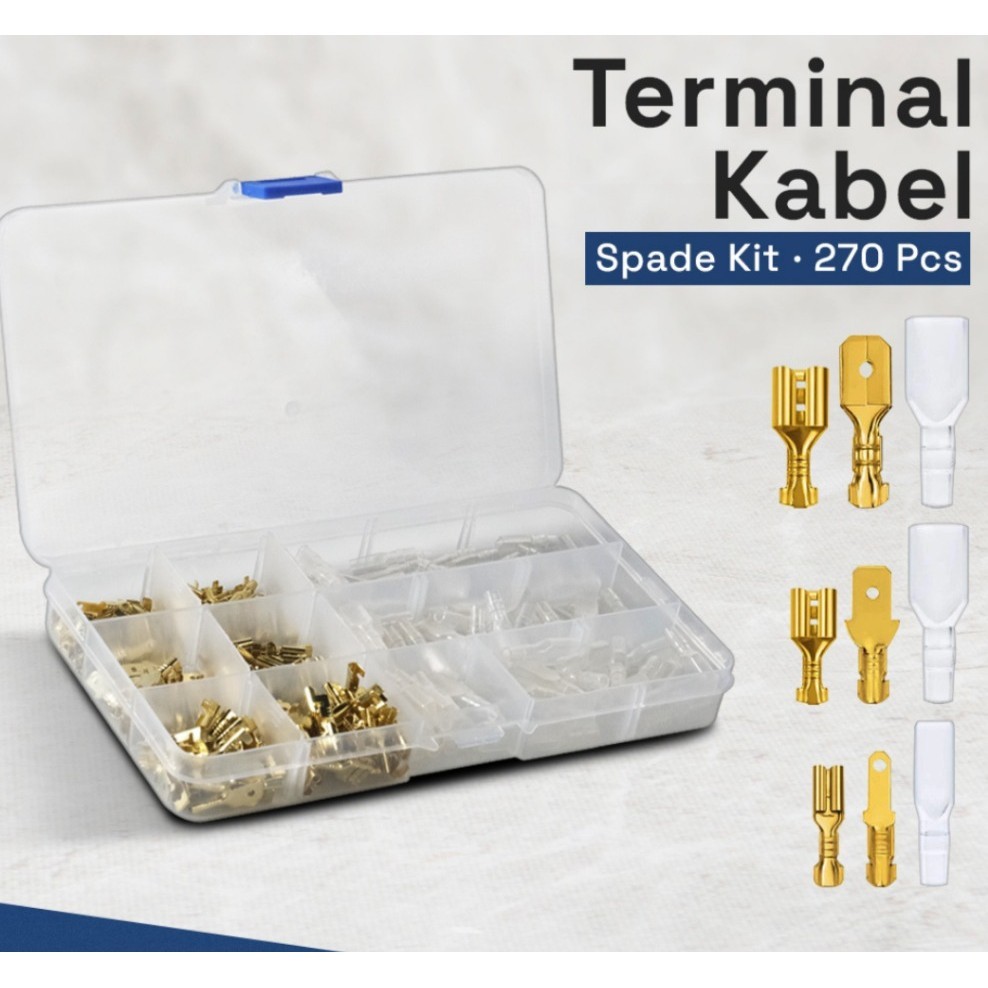(OSWIN SHOP) TAFFWARE TERMINAL WIRE CRIMP CONNECTOR SPADE KIT 270 PCS SC7 GOLDEN