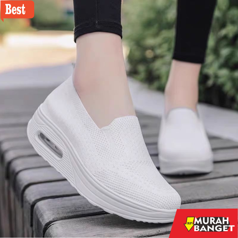 sepatu olahraga wanita FREE BOX Sepatu Tanpa Tali Wanita  Kanvas Rajut LV0075