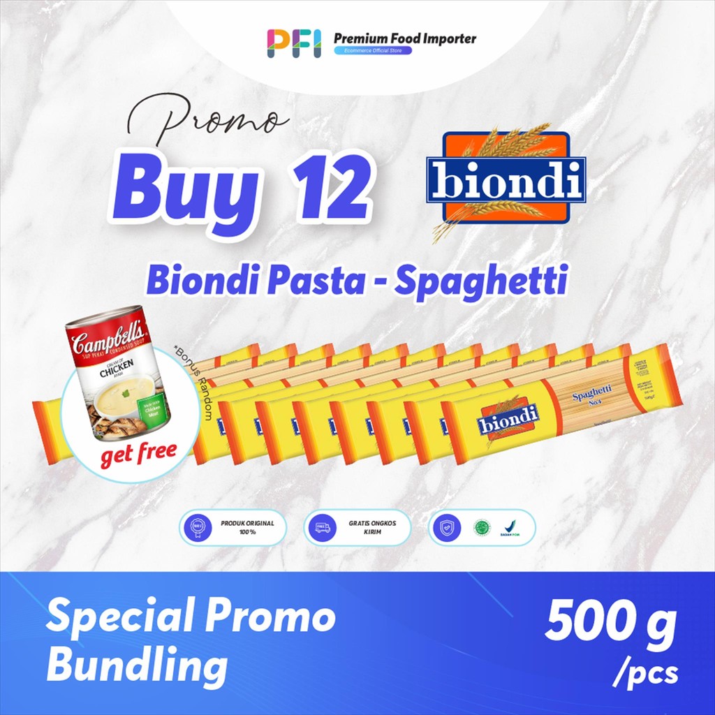 

Biondi Spaghetti 500gr Buy 12 Free 1 Campbells