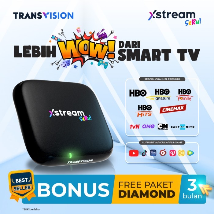 Transvision Xstream Android TV Box - Bonus Free All Channel - Xstream Seru