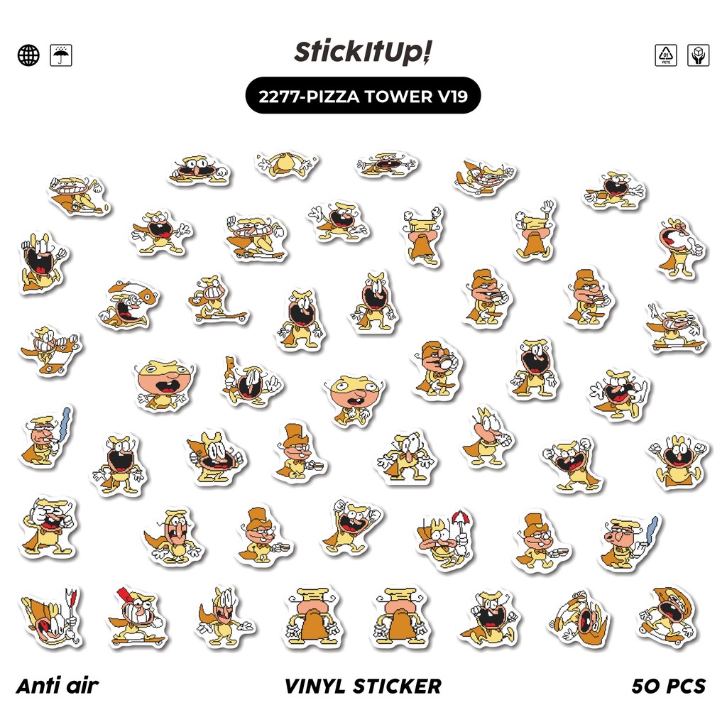 

COD✨ 50 Pcs Stiker Pack PIZZA TOWER V19 Lucu Aesthetic Vynil Waterproof untuk Freebies Sticker Buku Journal Casing HP Laptop