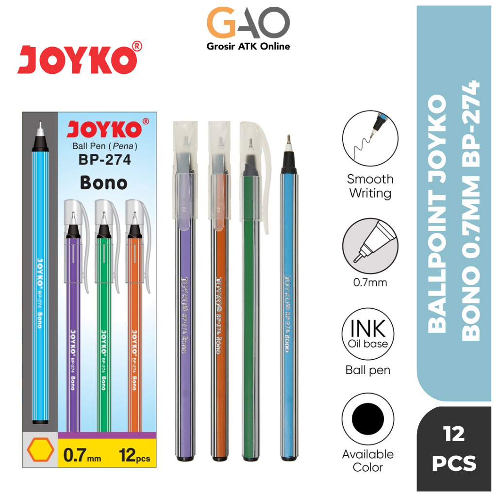 

( 12Pcs ) Pulpen Joyko Bono 0.7mm / Bolpoin Pena Joyko Murah BP-274