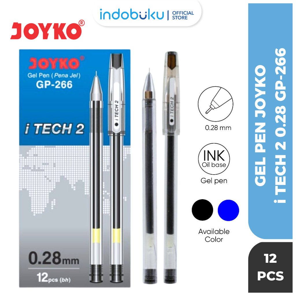 

( 1 Pack 12 Pcs ) Gel Pen I TECH 2 Joyko 0.28 / Pulpen Hi Tech Joyko 0.28mm GP-266