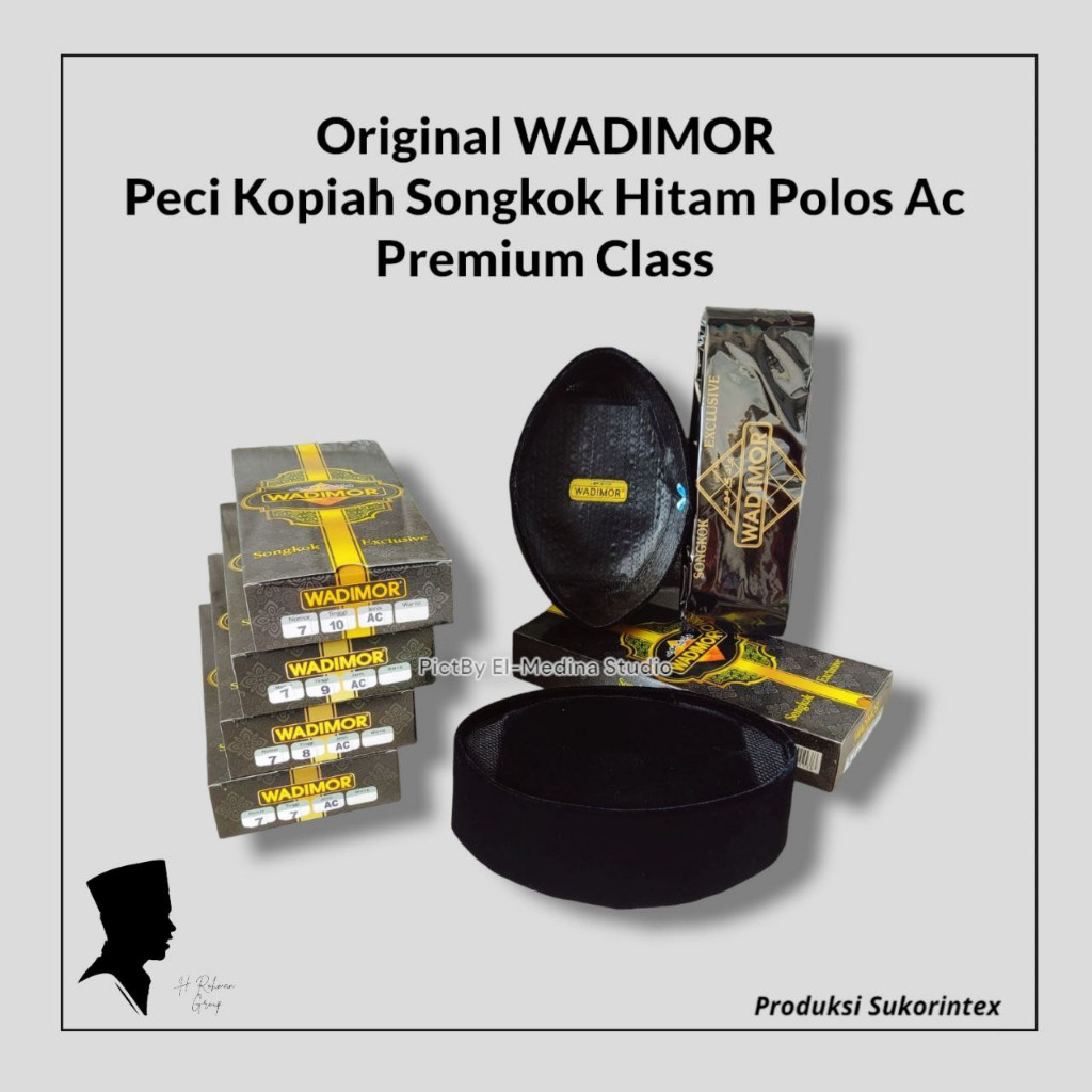 Kopiah Wadimor Original - Peci Hitam Beludru Pendek, Tinggi 6cm, Ukuran 7-8, Songkok Nasional