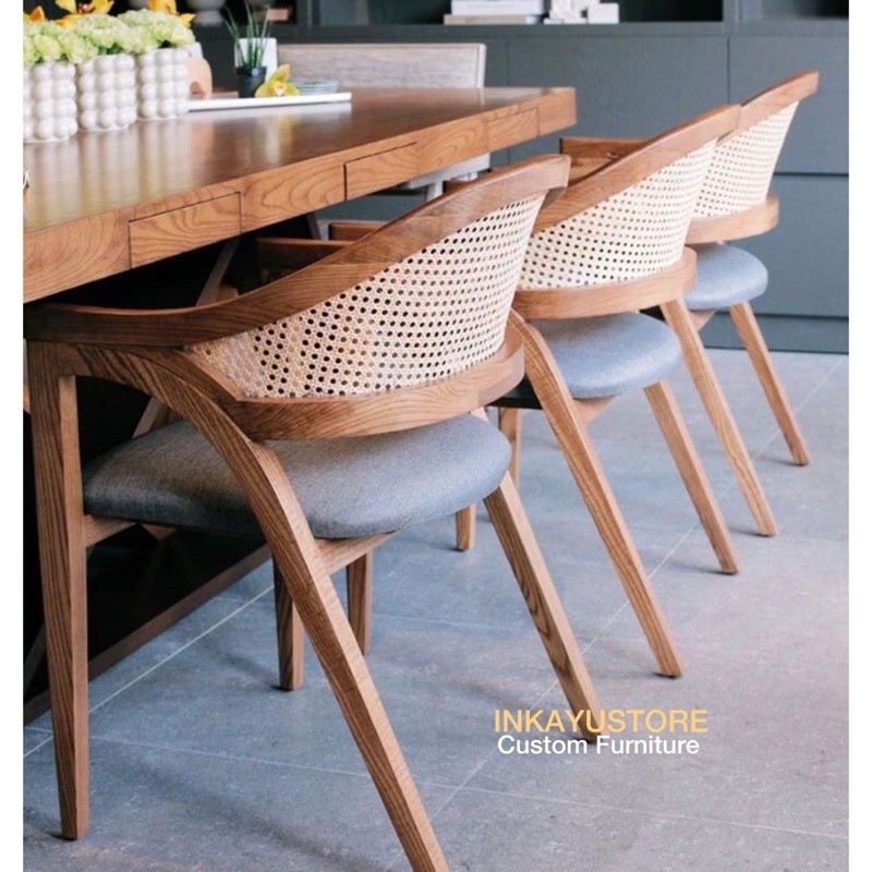Kursi Makan Jati Mix Rotan  Kursi Makan Kayu Jati Kombinasi Rotan  Kursi Rotan  Kursi Jati Minimalis