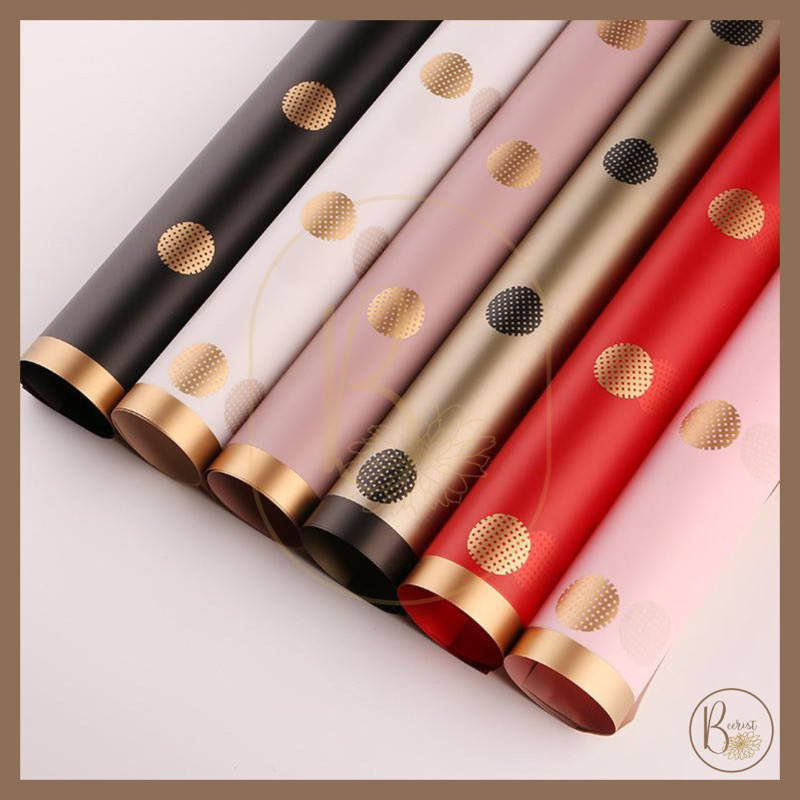 

[ 20 LEMBAR ] Kertas Bunga Cellophane Motif Polkadot List Gold Paper Flower Wrapping Paper Kertas Buket Bunga ZD Grosir