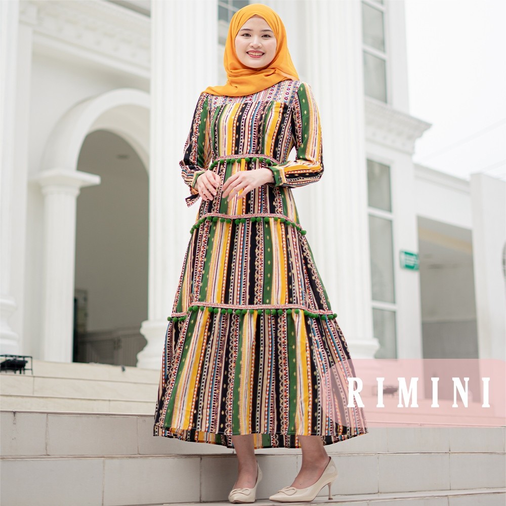 [SALE][HOT] RIMINI - Dress Wanita Hawaii Lengan Panjang Pom-pom Terbaru - Kayla Maxi 81866