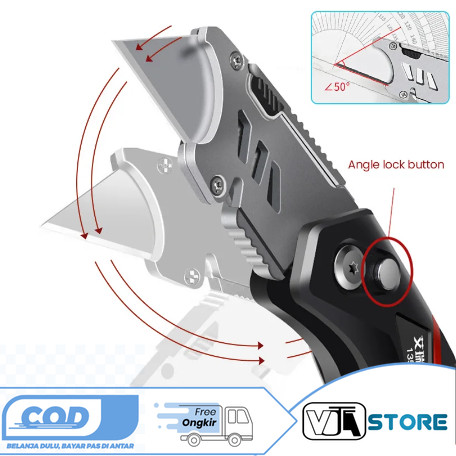 

AIRAJ Pisau Cutter Lipat Folding Utility Knife Angle Adjustable 18mm