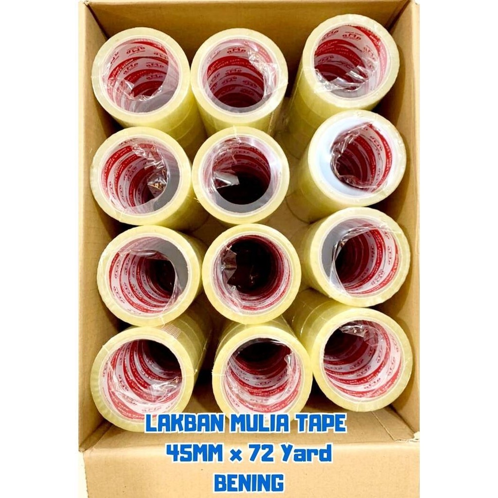 

Lakban Mulia Tape Ukuran 45mm X 72 Yard Kemasan 1 Dus