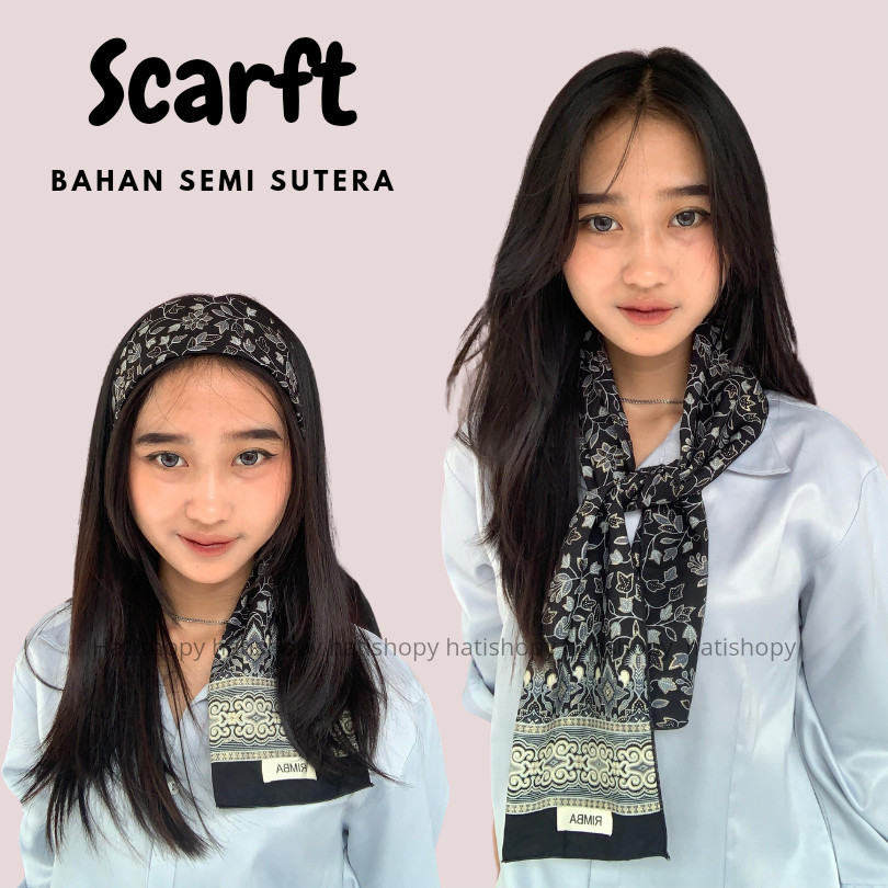 Syal Batik Motif Bunga Kecil Silver Latar Hitam Bahan Semi Sutera Halus