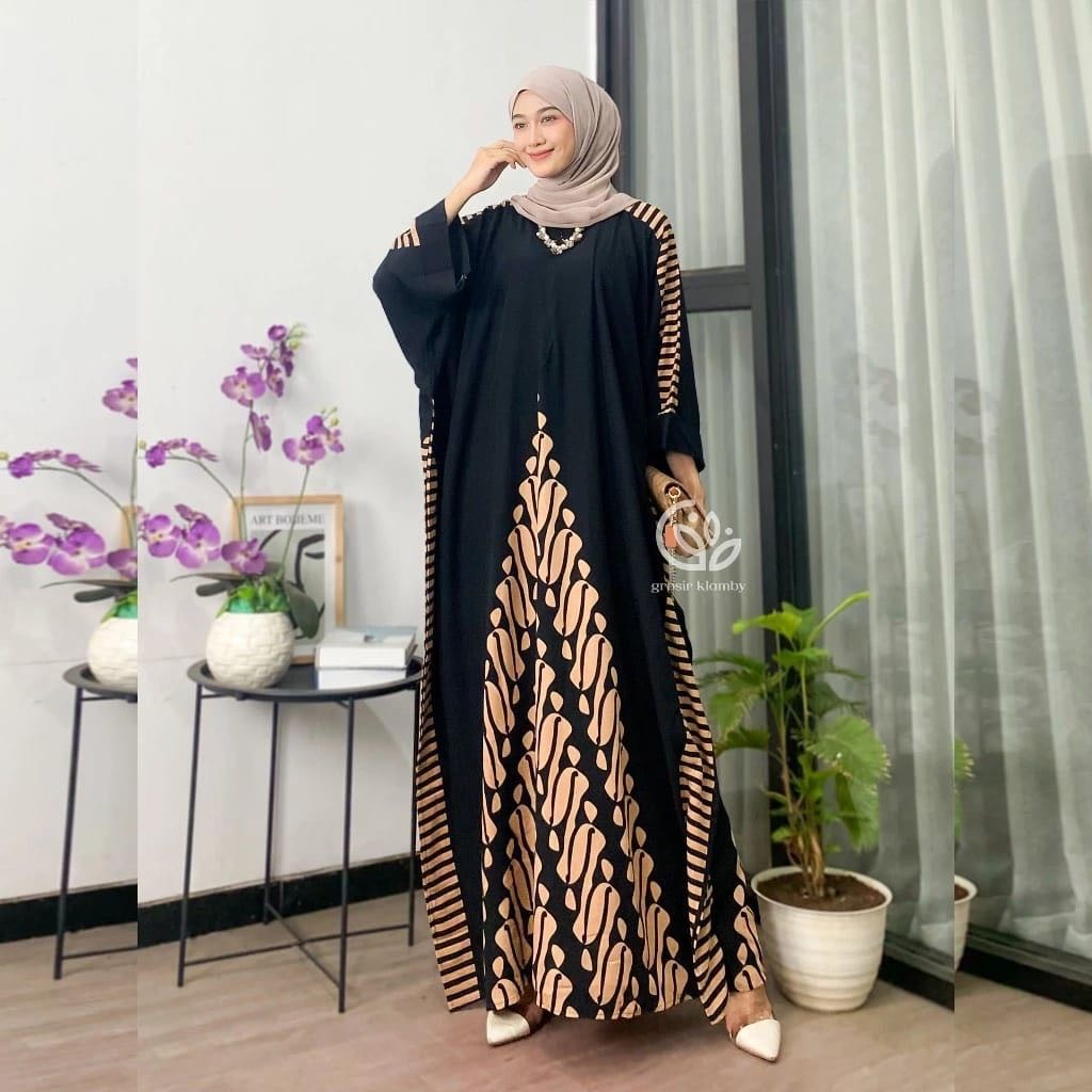 Kaftan Jogja - Daster Kaftan Rayon Premium Kaftan Jumbo Motif Batik Seno Encim Busui Lengan Panjang 