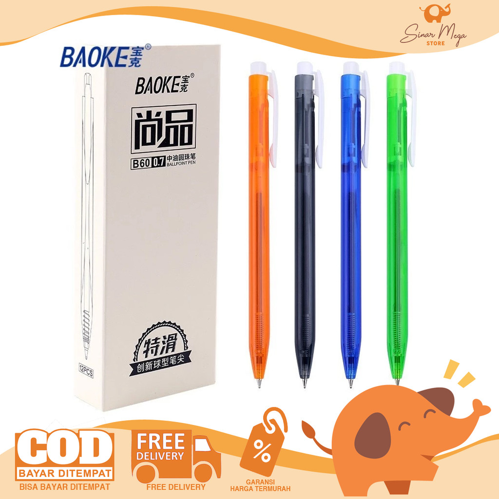 

BAOKE Retractable Gel Pen 0.7mm B60 Black - Pulpen Pena Jel Cetek SATUAN Hitam Murah Berkualitas