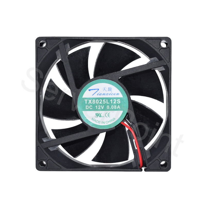 Working TX8025L12S DC 12V 0.08A 8025 8cm 80*80*25mm Ultra Quiet Cooling Fan 2 Wires