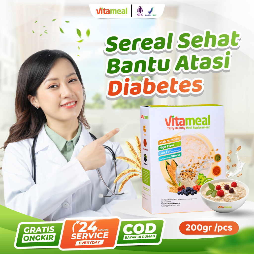 

VITAMEAL Sereal Alami Multigrain Penurun Gula Darah Tinggi Obat Diabetes Kolesterol Menurunkan Kadar Gula Camilan Sehat Rendah Kalori Tanpa Efek Samping Makanan Diet (Meal Replacement)