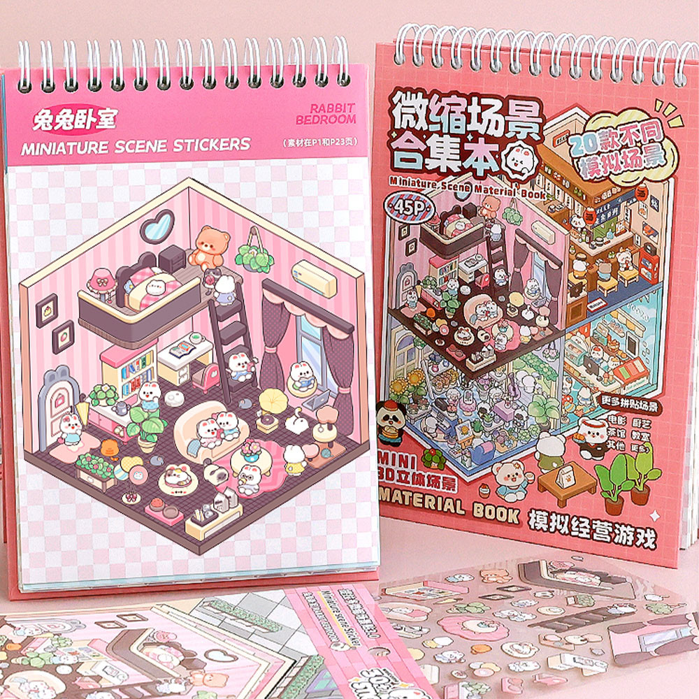 

20 Scenes Cartoon Forest Village DIY 3D Sticker Pocket Cabin Scene Book Stacking Pasting Birthday Gift for Kid Child Student