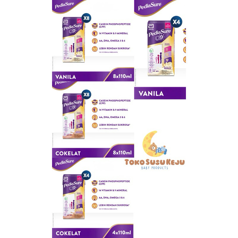 

PEDIASURE GO VANILA / COKELAT (1-10 tahun) NUTRISI UHT PAKET ISI 4 x 110ml / 8 x 110ml