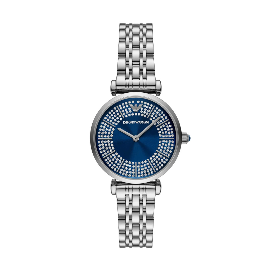 Emporio Armani Gianni Silver Blue Round Jam Tangan Wanita 32MM AR11627