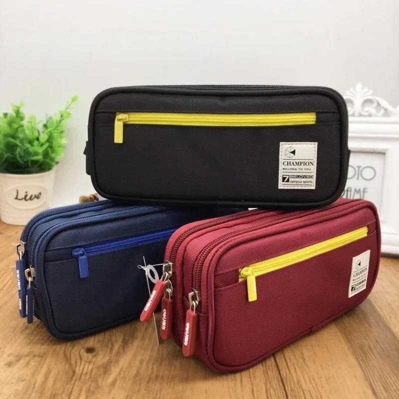

Japanese Simple 2-Layer Pencil Case Multi-functional Large Capacity Mesh Layer Boy Pen Bag Stationery Organizer School Supplies