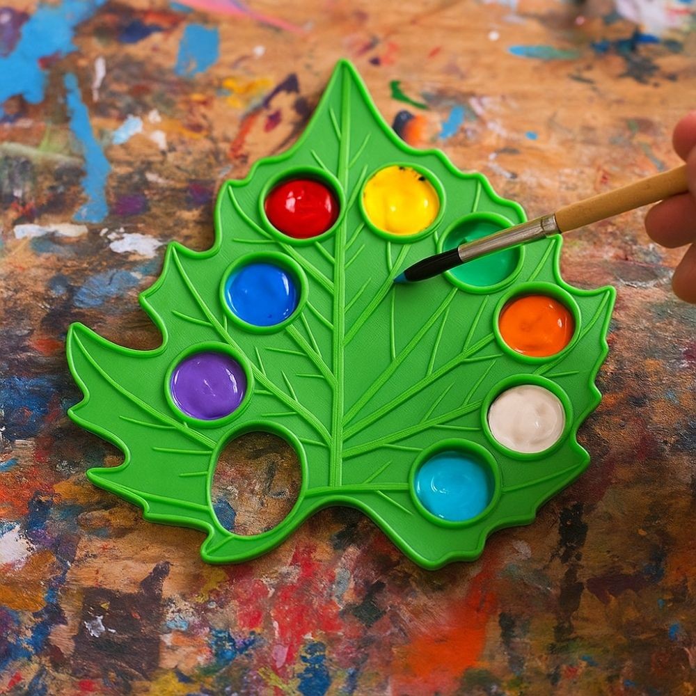 

Durable Green Leaf Watercolor Palette Plant Shape Reusable Mixing Tray Removable Paint Palette Travel Kit