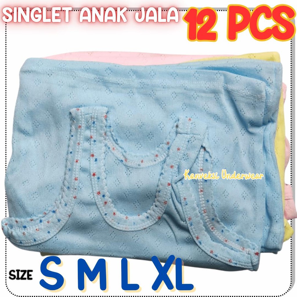 Paket 12 PCS Singlet Anak Balita Murah Kaos Dalam Anak Bayi Motif Jala Bolong