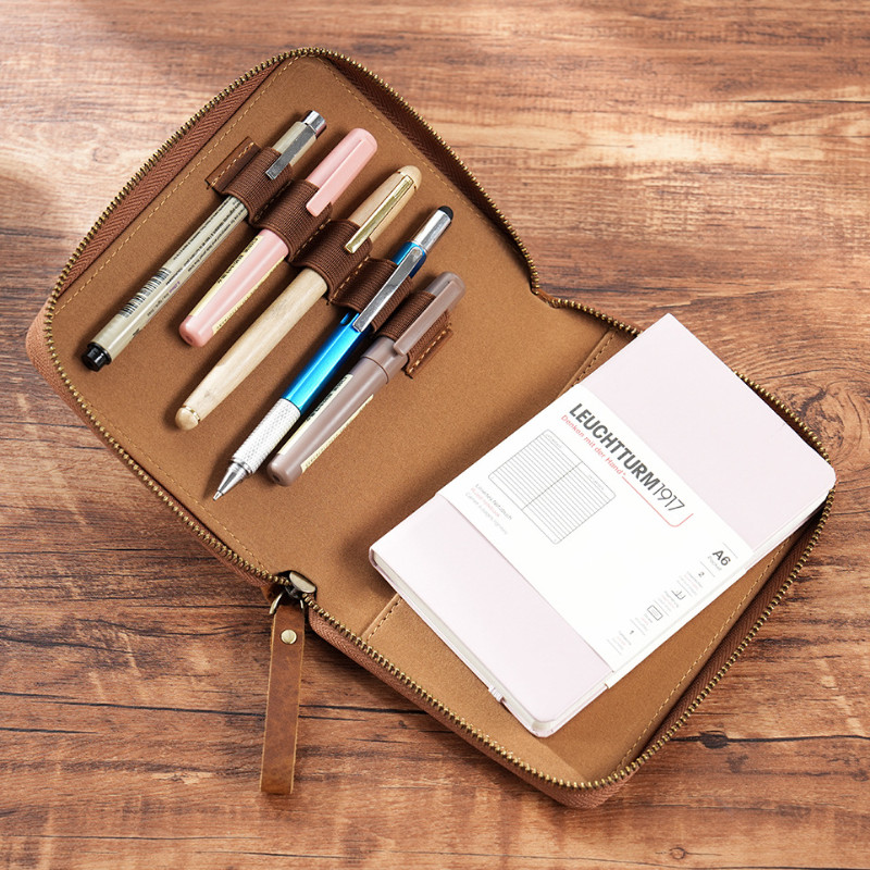 

AIGUONIU New A6 Zipper Bag Fixed Page Hand Booklet Cover Grain Head Layer Leather Notebook Book Cover Replacement Core