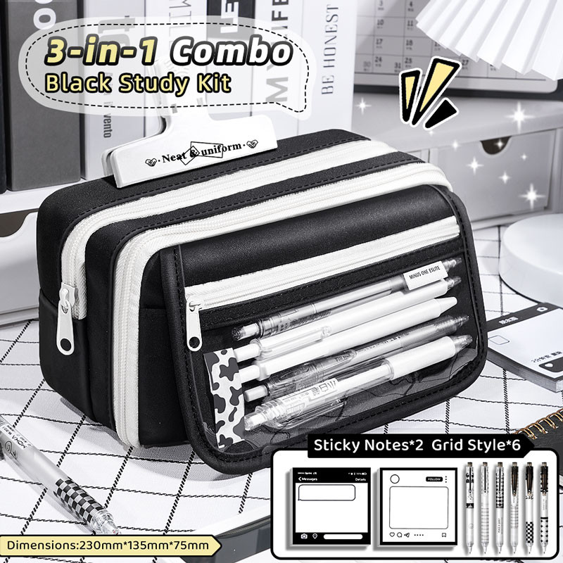 

Inkpals Black Pencil Case Large Capacity Children'S Kawaii School Cases Pouch Big Boy Back To School Bag Organizer Box For Pens