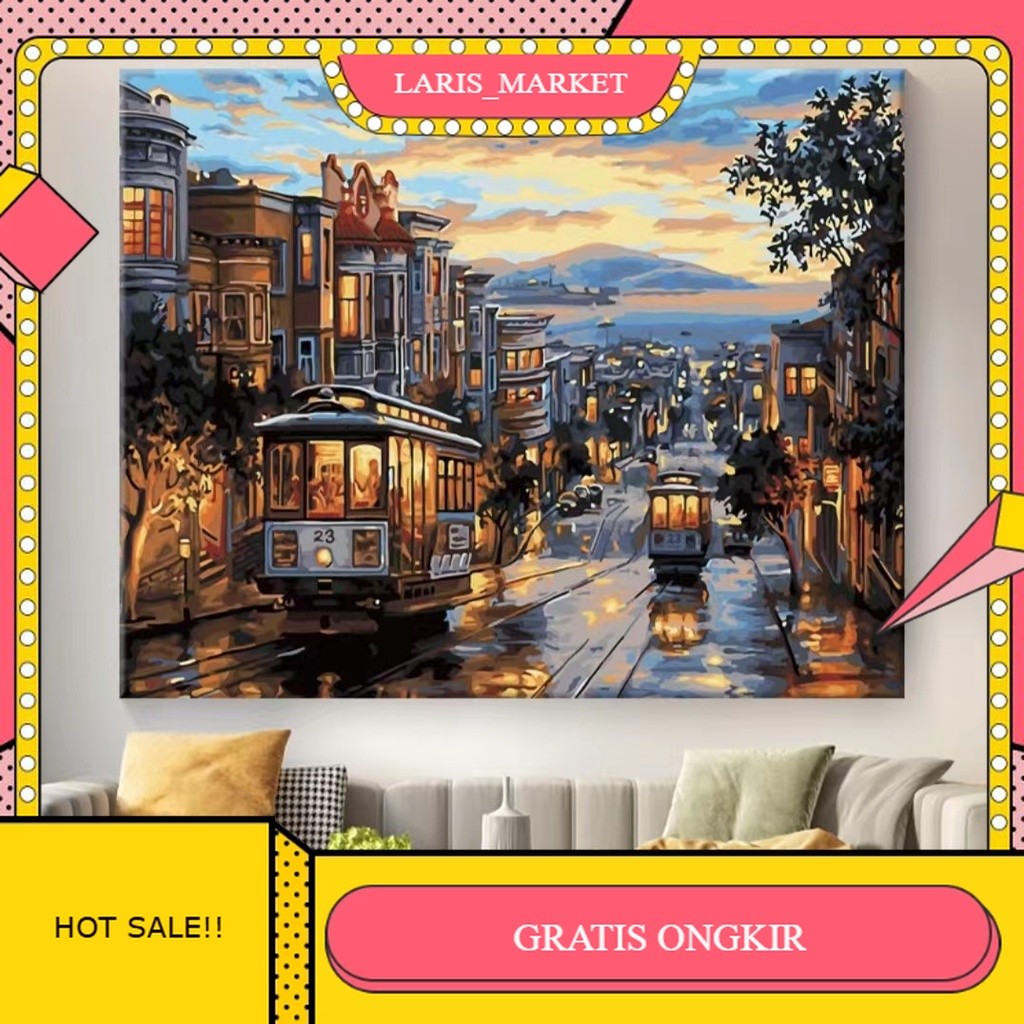 

【 LARISS_M 】 DISKON!! DIY Painting Canvas Paint By Number kit Lukisan 40x50cm