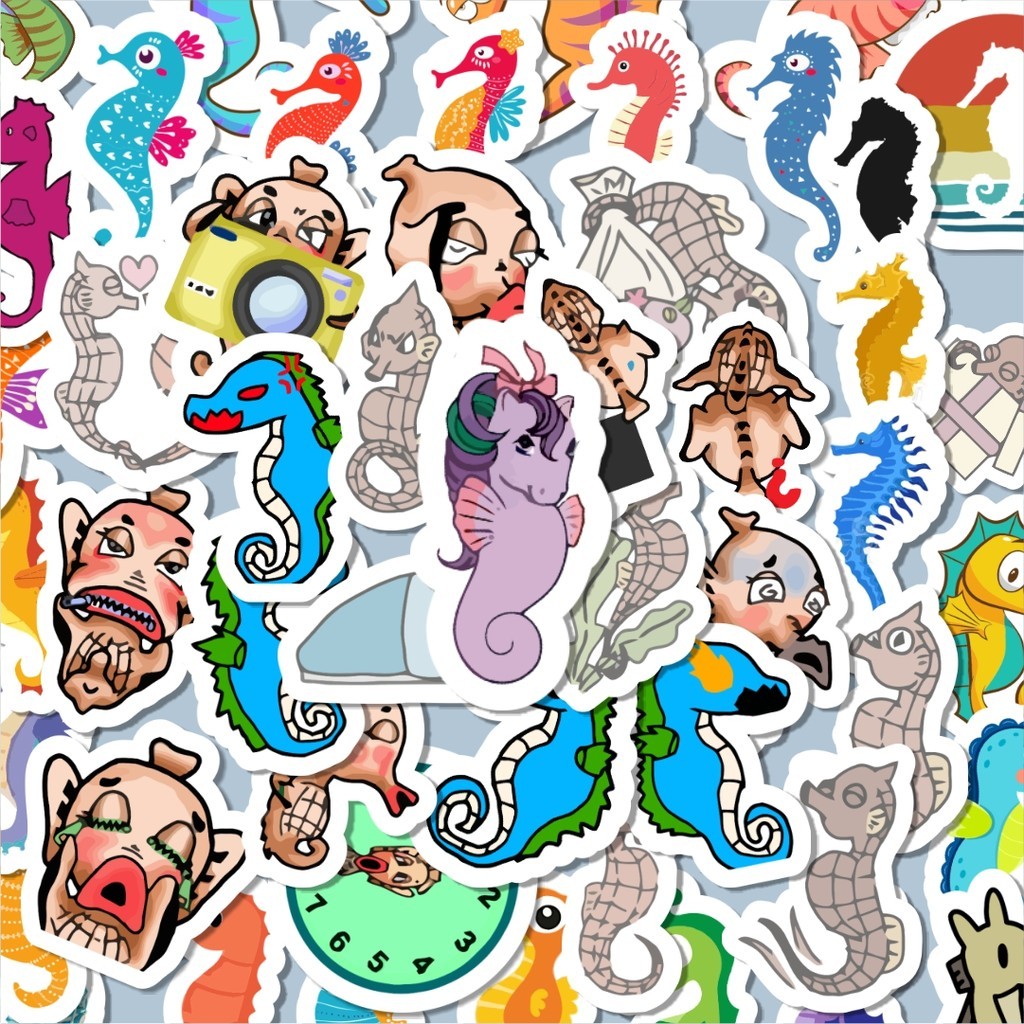 

100PCS Lucu Sticker Hewan Kuda Laut Stiker Aesthetic Stiker Anti Air Stikers Berperekat Waterproof sticker decal buat Motor Helm Buku Journal Koper Casing HP Laptop Botol Minum Hadiah anak