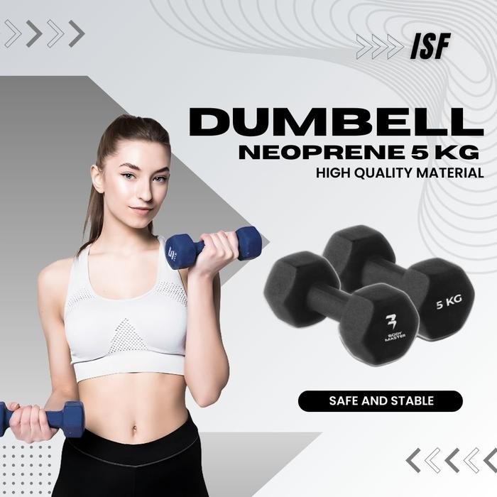 Dumbell Karet Neoprene 5Kg Dumbel Olahraga Gym Dumble Fitnes 5 Kg Barbel Barbell - Biru