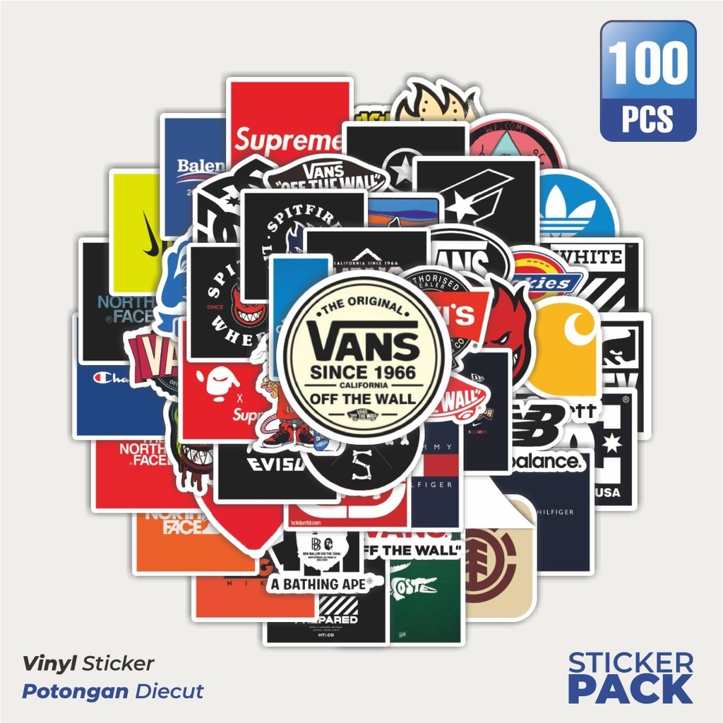 

Stiker Vinyl Stiker Random Mix Logo Brand Versi 1 Waterproof Aesthetic- Untuk Laptop, Motor, dan Helm - Paper Stationery Pack