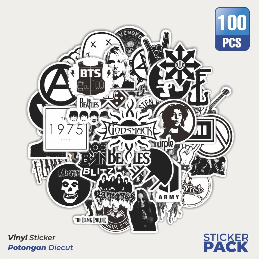 

Stiker Vinyl Stiker Random Logo Band Black & White Versi 3 Waterproof Aesthetic- Untuk Laptop, Motor, dan Helm - Paper Stationery Pack