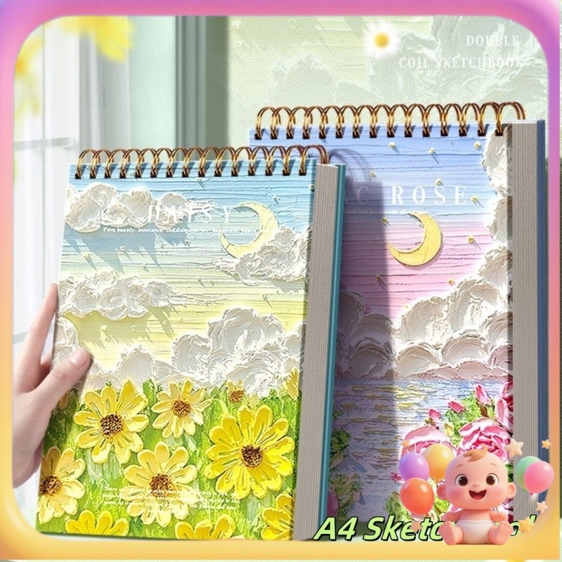 

（Ready stock）Sketchbook A4 Aesthetic Buku Gambar Vertikal Jilid Spiral 60 Lembar/120 Halaman