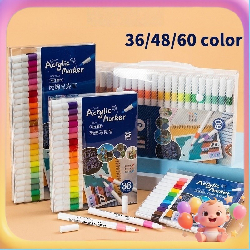 

（Ready stock）Babyfun 24/36/48/60/72/80/96 Colors Pen Akrilik Marker Warna Cepat Kering Tahan Air / Spidol Acrylic Painter / Menggambar Kreativitas Seni Edukasi Anak
