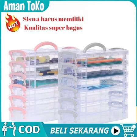

6pcs Kotak Pensil Kapasitas Besar Kotak Penyimpanan Alat Gambar (6 Paket Bening)-School pencil case