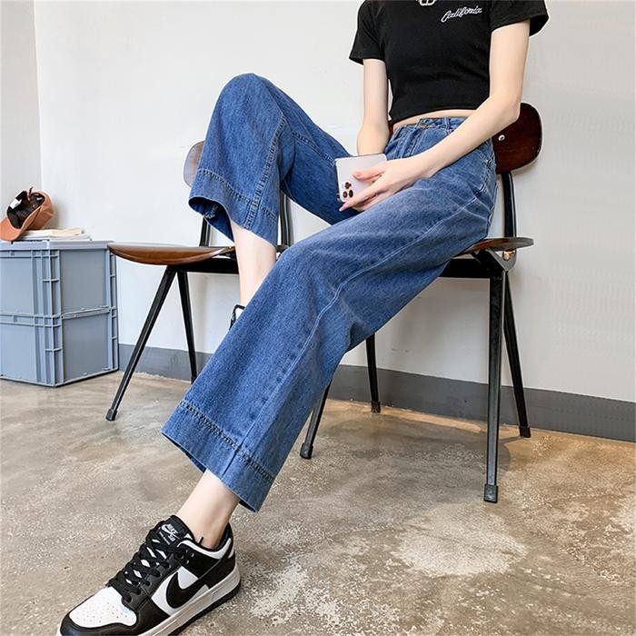 lulu-jeans New highwaist kulot kekinian biru high loose import korean style celana jeans wanita - Pr