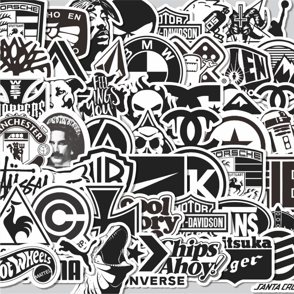 

Stiker Cutting Pack Stiker Random Logo Brand Black & White Versi 5 Isi 100Pcs Series Aesthetic Lucu Keren Untuk Koper Bahan Vynil