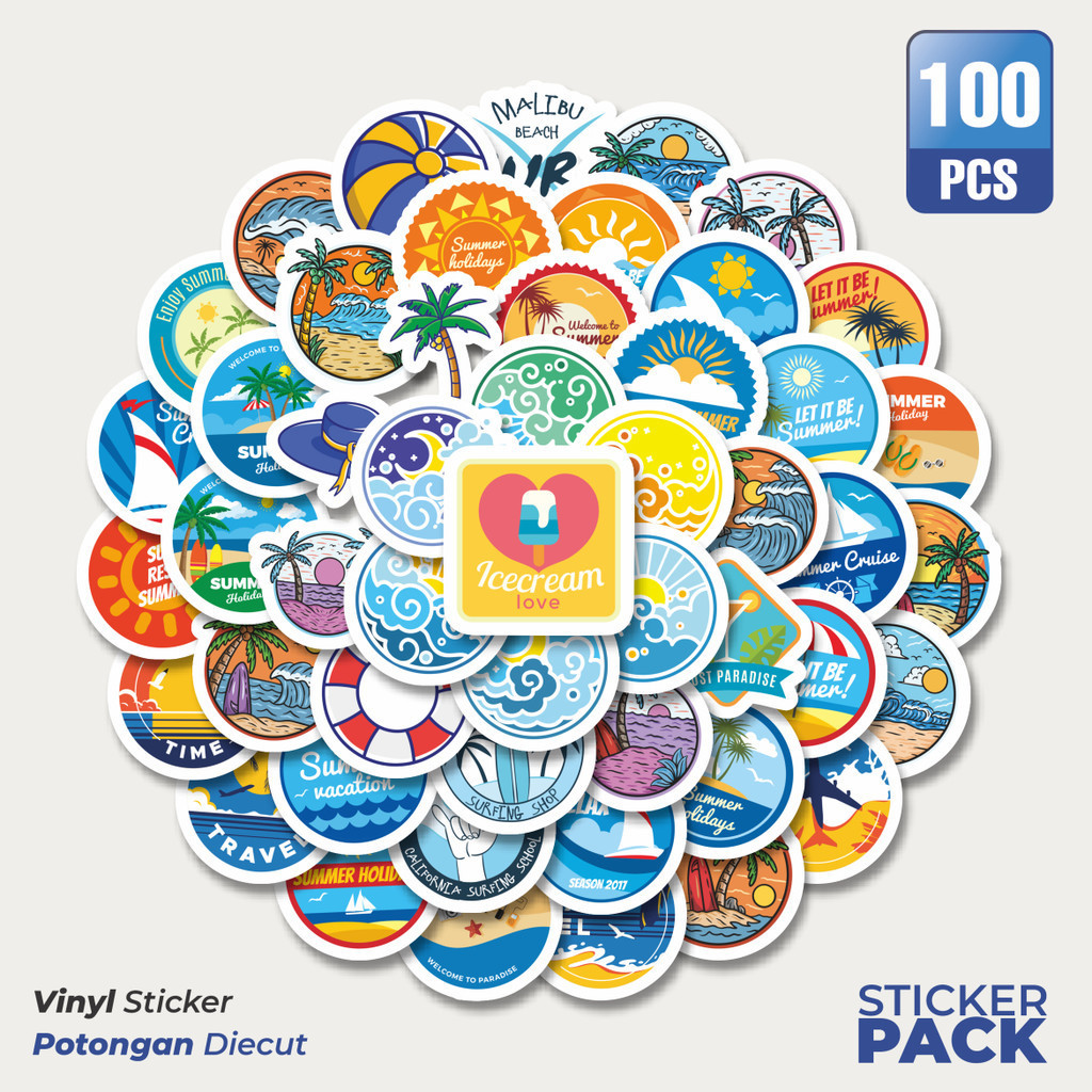

Stiker Vinyl Stiker Pantai Stiker Waterproof Aesthetic- Untuk Laptop, Motor, dan Helm - Paper Stationery Pack