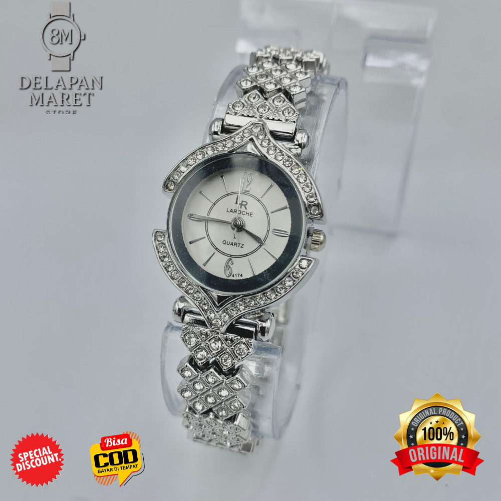 DELMART Jam Mewah LAROCHE Silver Jam Wanita Bintik Permata Fashion Import Analog Aktif Anti Air Free